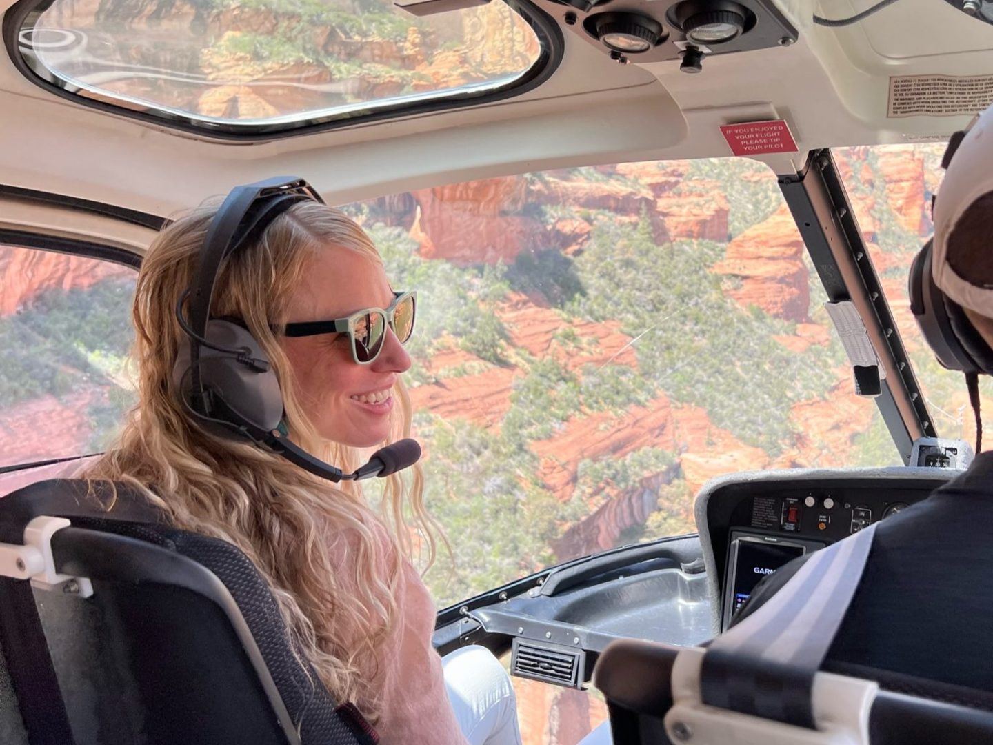 Tourist on a apex helicopter scenic tour